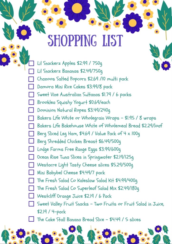 School Lunch Shopping List | Stay At Home Mum