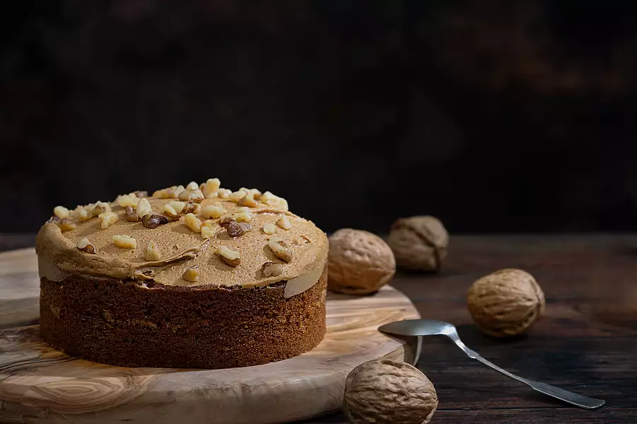 Moist Coffee and Walnut Cake with Coffee Buttercream Frosting