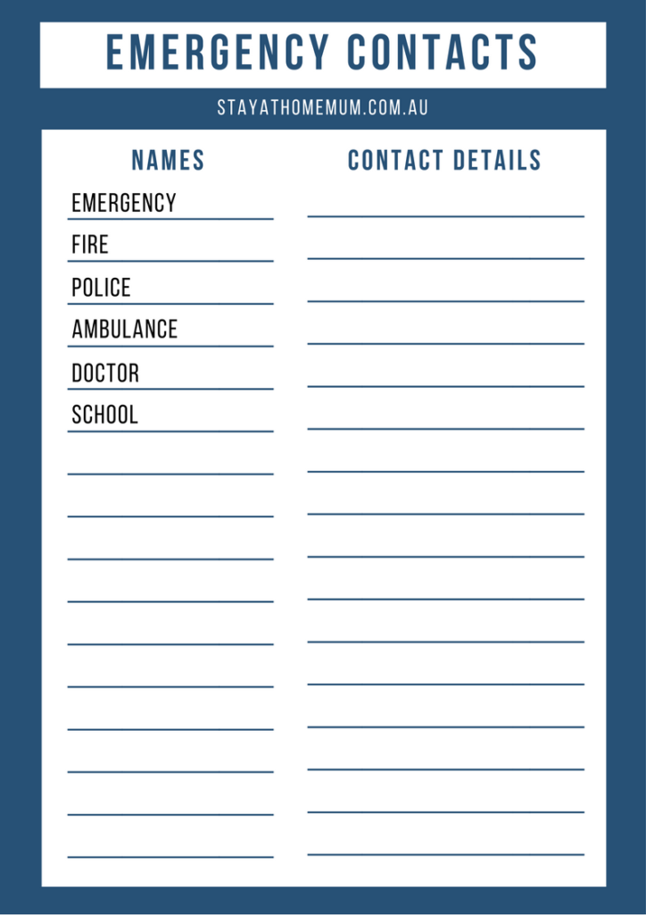 Free Printable Emergency Contact List Template
