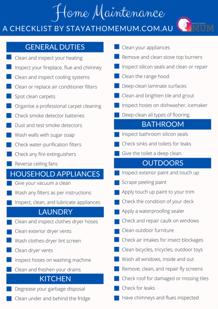 Home Maintenance Checklist | Stay At Home Mum