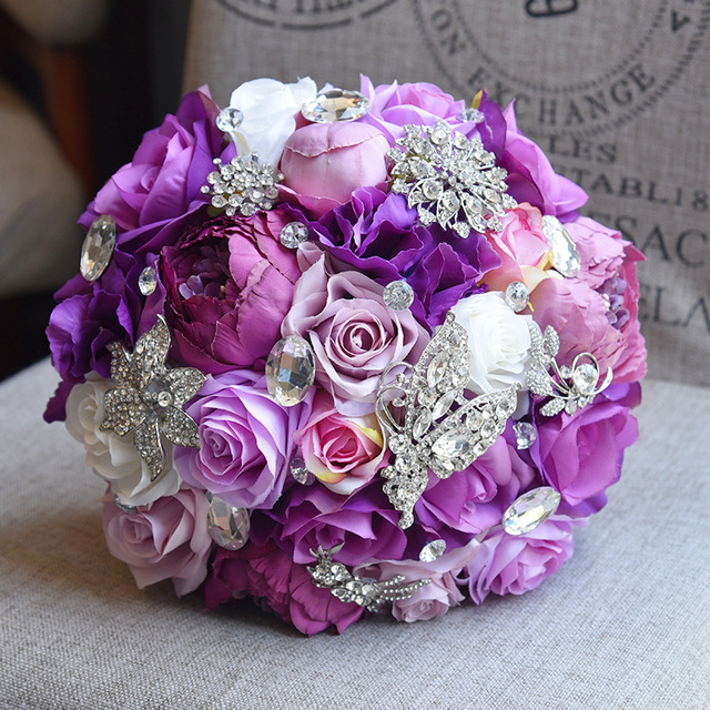 Eternal Angel 2018 new hand made purple big silk flower Bridal bouquet wedding hold artificial | Stay at Home Mum.com.au