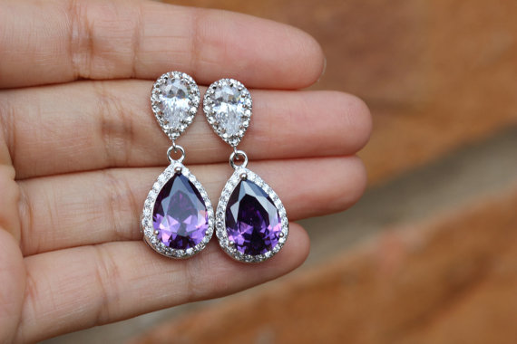 purple wedding jewelry purple earring amethyst earring cubic zirconia bridal jewelry | Stay at Home Mum.com.au