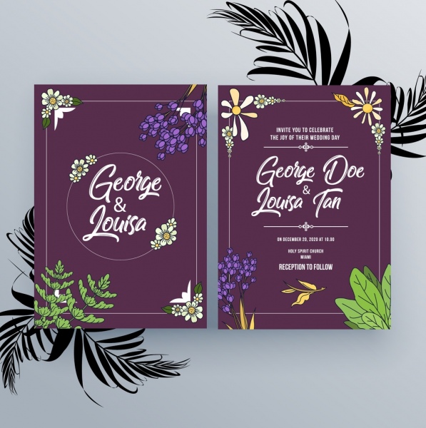 wedding invitation card template violet design natural decoration 6836108 | Stay at Home Mum.com.au