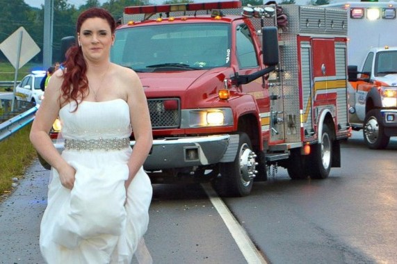 Paramedic Bride Helps Out At Car Crash In Wedding Dress