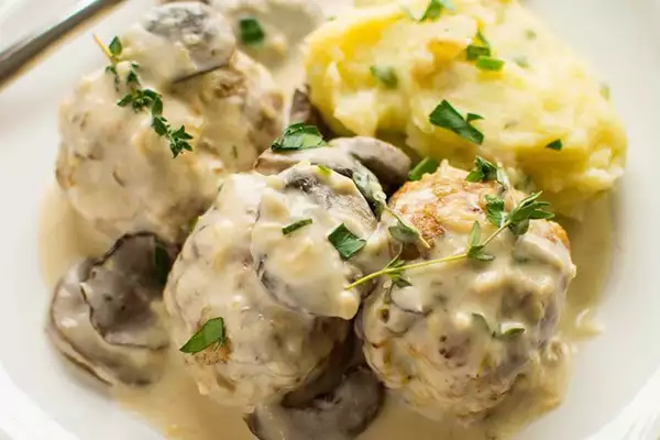 Comforting Chicken Meatballs with Mushroom Gravy