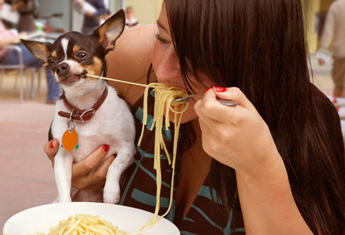 getty rm woman sharing pasta with dog | Stay at Home Mum.com.au