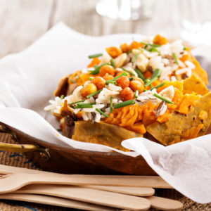 Baked Stuffed Sweet Potatoes With Rice and Chickpeas
