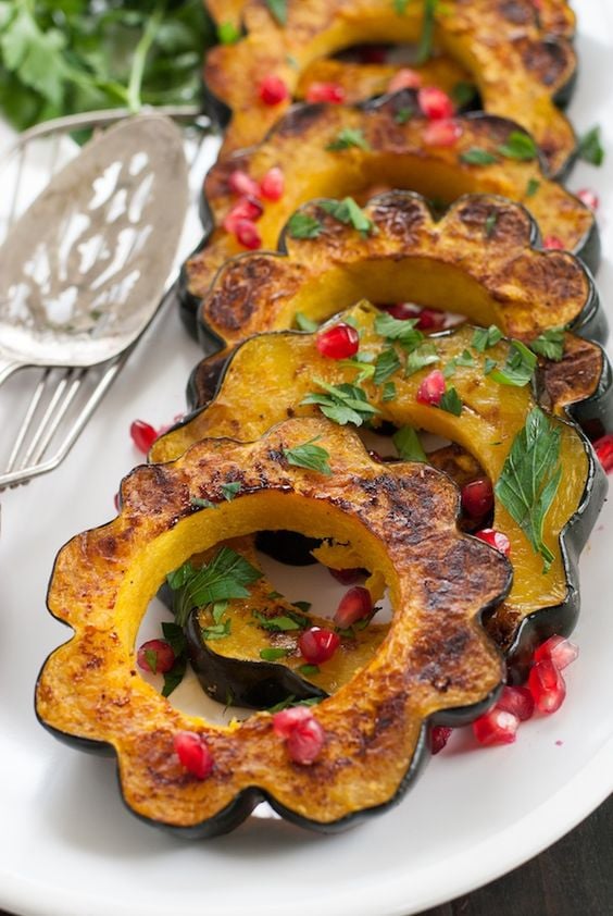 Roasted Acorn Squash with Pomegranate & Parsley | 50+ Christmas Side Dish Ideas | Stay At Home Mum