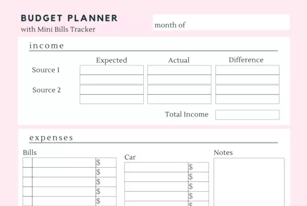 Budget Planner with Mini Bills Tracker (Free Printable!)