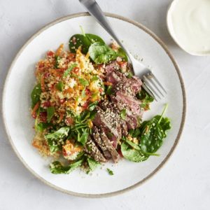 Dukkah Crusted Beef with Couscous Salad