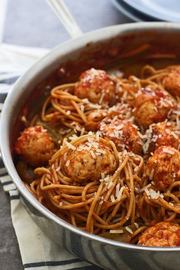 Lighter Spaghetti and Meatballs Made with chicken and whole wheat spaghetti 3 1 | Stay at Home Mum.com.au