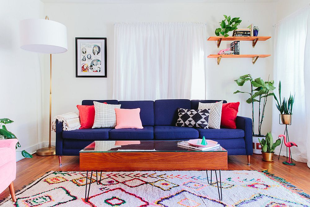 Deep blue sofa fills the living room with cheer | Stay at Home Mum.com.au