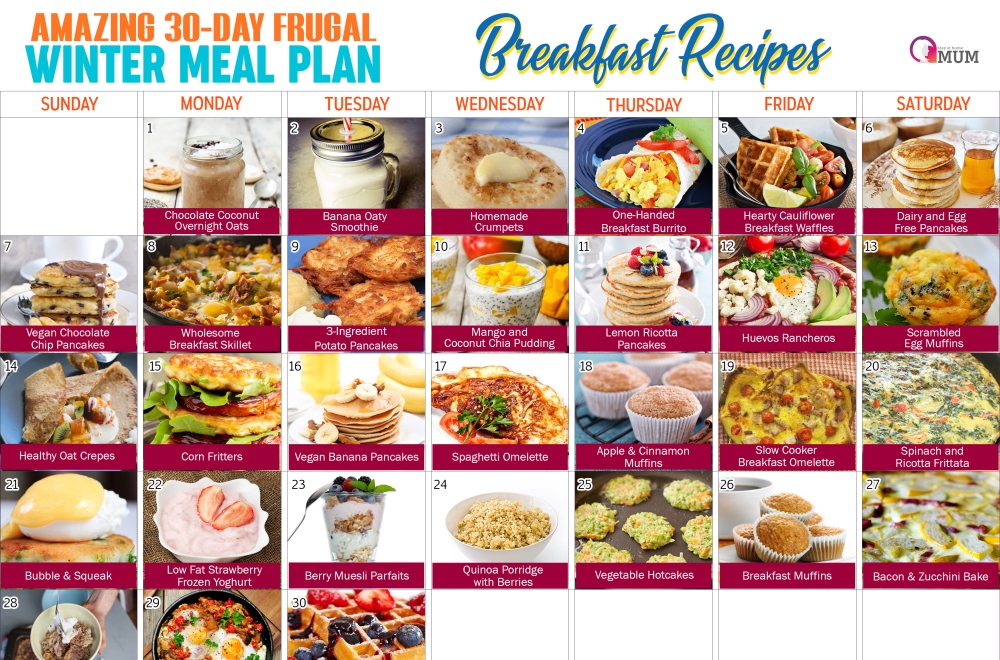 30-Day Winter Meal Plan: Frugal Breakfast Recipes