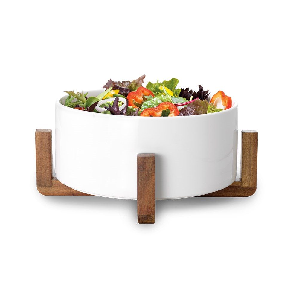 Ambrosia Zest Porcelain & Acacia Wood Salad Bowl 23cm | Stay At Home Mum