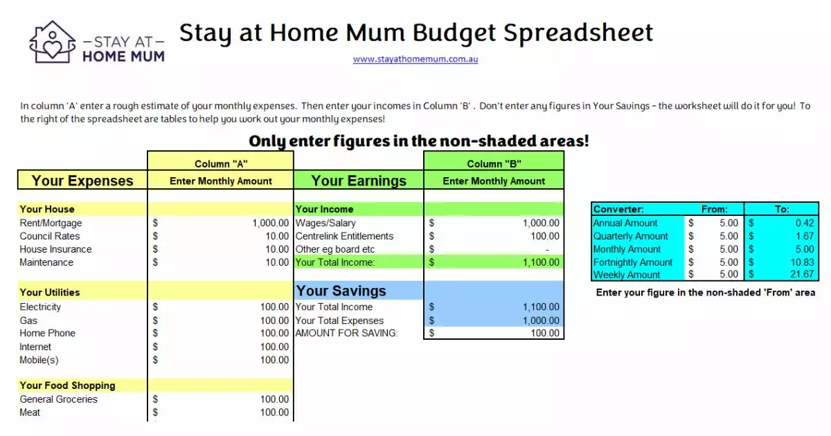 FREE Downloadable Budget Spreadsheet