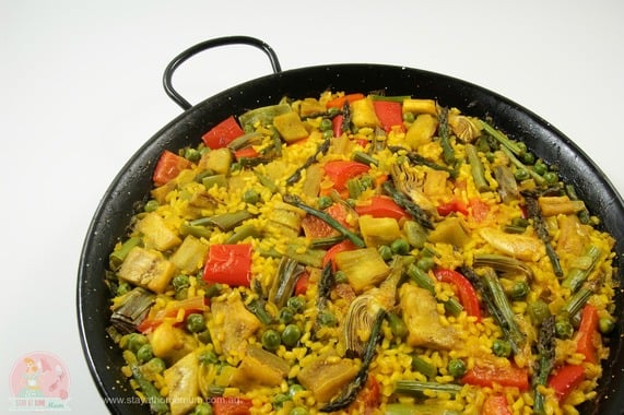 This image has an empty alt attribute; its file name is Roasted-Vegetable-Paella.jpg