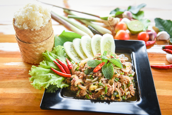 This image has an empty alt attribute; its file name is bigstock-Spicy-Minced-Pork-Salad-Thai-F-317851501.jpg