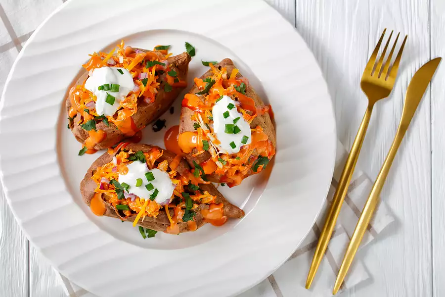 Barbecue Chicken Loaded Sweet Potatoes