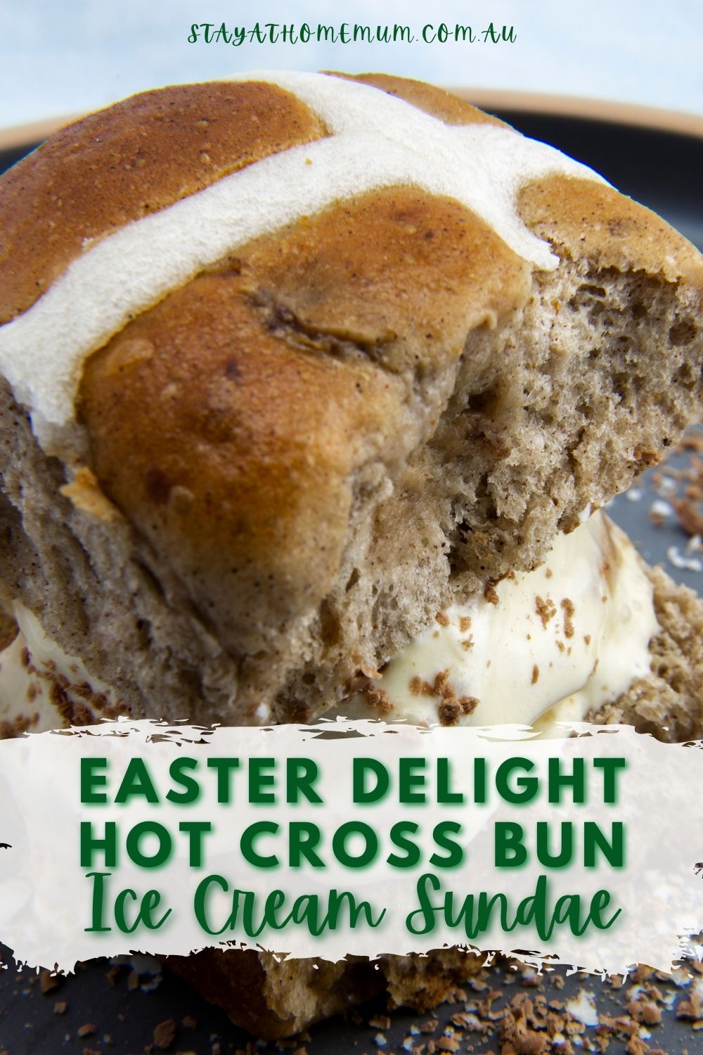 Easter Delight Hot Cross Bun Ice Cream Sundae Pinnable
