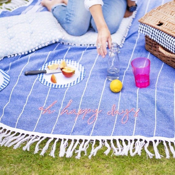 Hand Embroidered Round Picnic Blanket | Stay At Home Mum