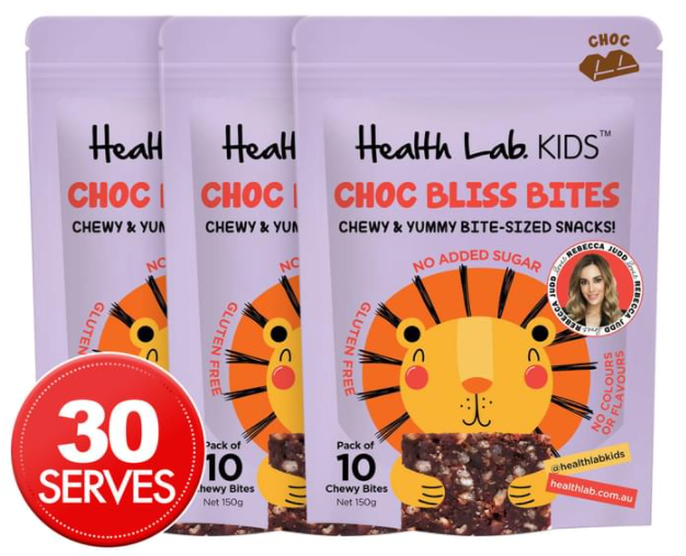 This image has an empty alt attribute; its file name is 3-x-Health-Lab-Kids-Choc-Bliss-Bites-150g-Catch-com-au.png
