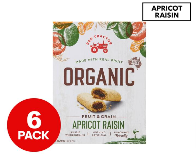 This image has an empty alt attribute; its file name is 6pk-Red-Tractor-Organic-Fruit-Grain-Bars-Apricot-Raisin-180g-Catch-com-au.png