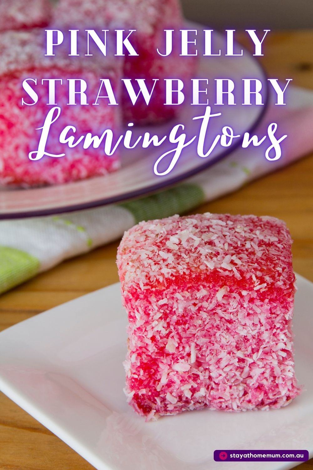 Pink Jelly Strawberry Lamingtons Pinnable