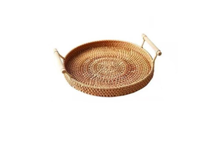 1 0d46f98d0a hand woven round rattan tray wooden handle fruit snacks storage basket organizer large | Stay at Home Mum.com.au