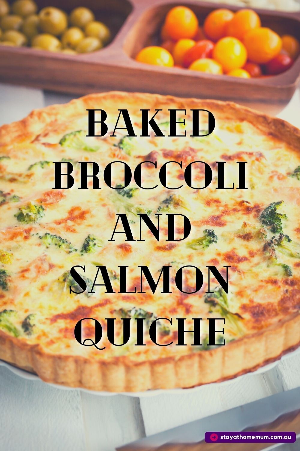 Baked Broccoli and Salmon Quiche Pinnable