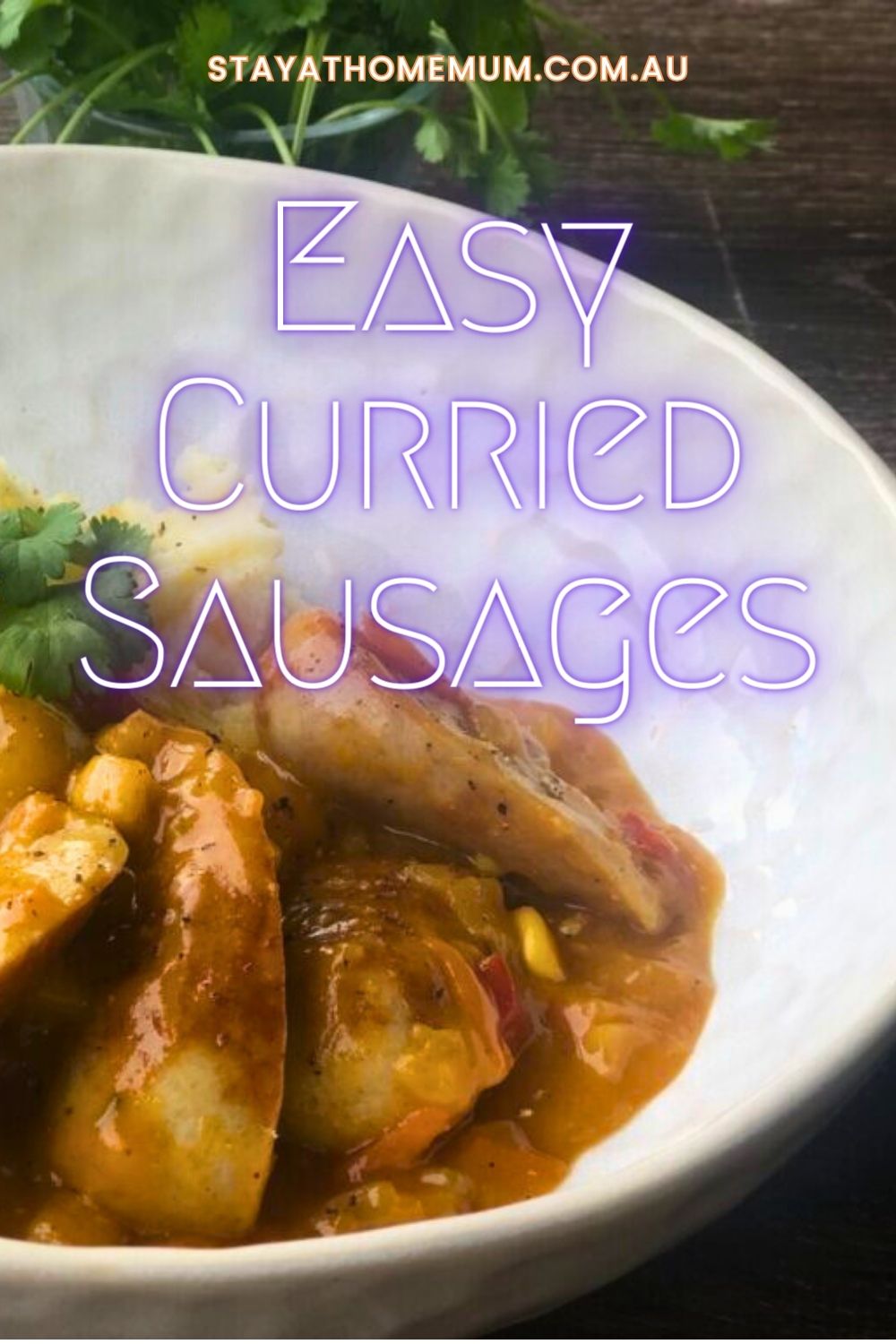 Easy Curried Sausages Pinnable